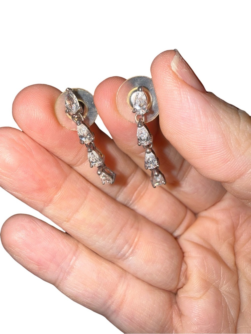 925 Sterling Silver CZ Dangle Drop Earrings Pear Cut Crystal 1.2”